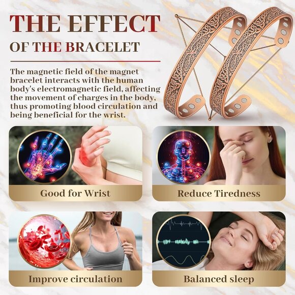 Pure Copper Magnetic Bracelets for Joint Health - Adjustable & Elegant Gift Duo - Picture 5 of 7